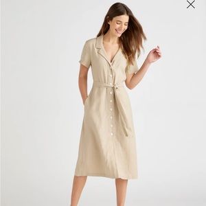 Quince 100% European Linen Button Front Dress - Driftwood XS